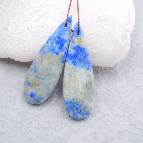 Paire de Boucles d'Oreilles en Lapis Lazuli Naturel 38x14x4mm ,8.10g