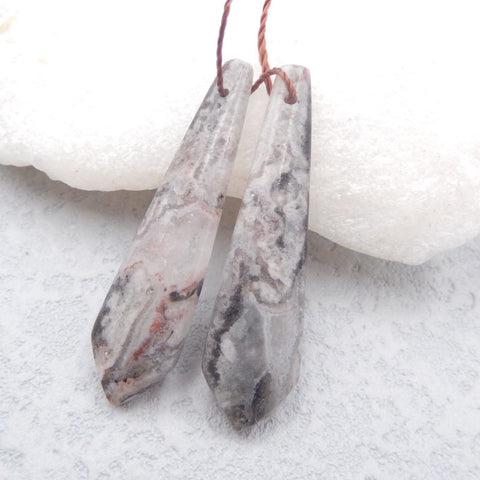 领带形疯狂蕾丝玛瑙耳环石一对,用于制作耳环的石头,35x11x5mm,4.7g