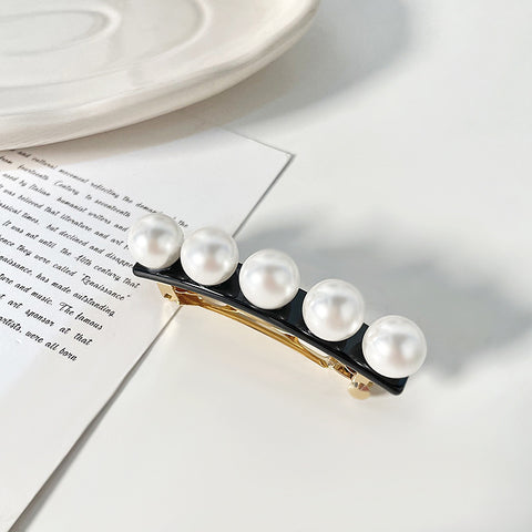 BITEFU Classic Versatile Pearl Spring Hairpin: Vintage Ponytail Clip & Elegant Horizontal Hair Accessory