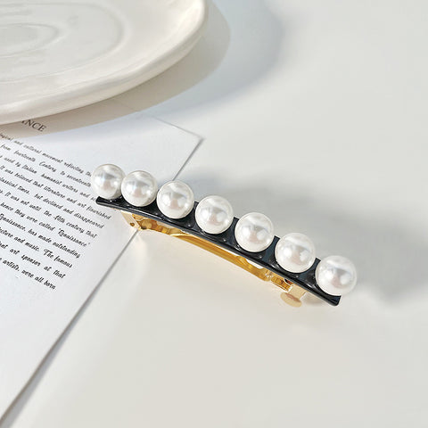 BITEFU Classic Versatile Pearl Spring Hairpin: Vintage Ponytail Clip & Elegant Horizontal Hair Accessory