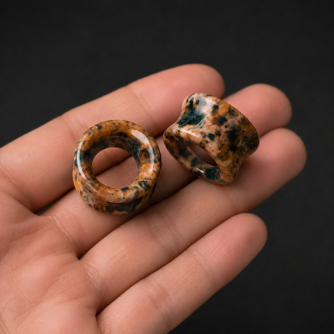 Natural Petrified Wood Opal Gauges, Teal Earthy Plugs, Double Flare Stone Plugs, Custom Sizes Available