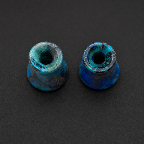Natural Chrysocolla Mayan Flare Ear Tunnels - Hand-Carved Gemstone Plugs (Sold as Pair)