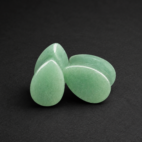 Natural Green Aventurine Teardrop Plugs - Smooth Stone Ear Gauges