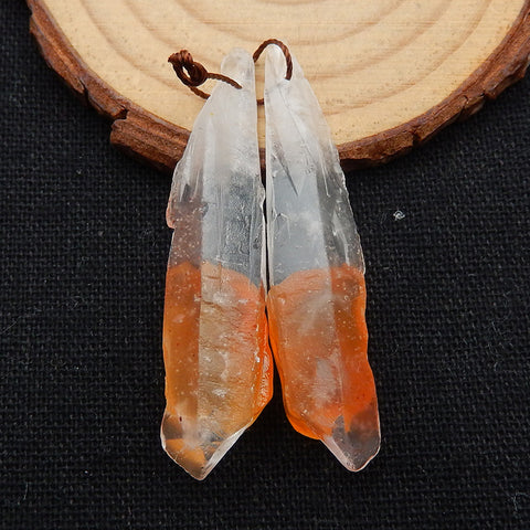 Paire De Pierres De Boucles D'oreilles Collées Agate Et Quartz Pépite, pierre pour la fabrication de boucles d'oreilles, 47x9x11mm, 6.4g