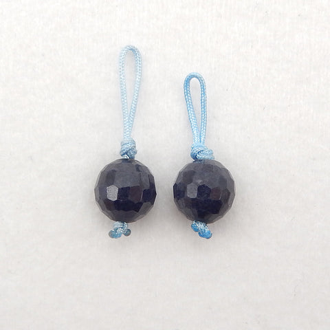 BITEFU 1 Pair Natural Sapphire Faceted Round Gemstone Earring Beads, Handmade Beads, 2.1g