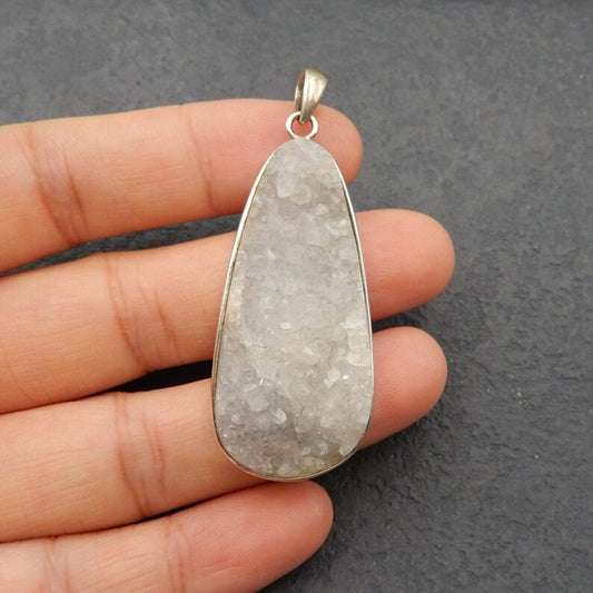 Natural Crystal Pendant with 925 Sterling Silver 42x20x9mm, 13.1g