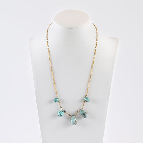 5PCS Natural Beautiful Turquoise Teardrop Gemstone Pendant Beads SET+Silver Gold Plated 19 Inch Necklace, Jewelry DIY Making, 18x11mm, 12x7mm,10g