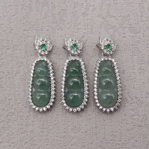 Natural Gemstone Jadeite Pendant, 925 Sterling Silver Inlaid Pendant,Jewelry DIY Making,26x10x5mm, 1.8g