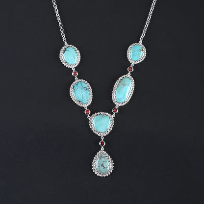 Natural Gemstone Turquoise Necklace with 925 Sterling Silver, 18 Inch, 18x14x4mm, 32.5g
