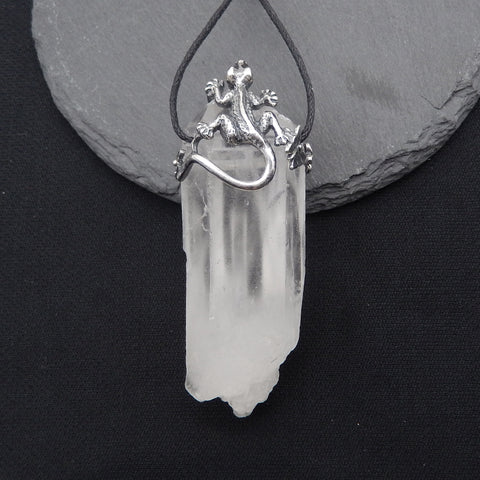 New! Natural Crystal Gemstone 925 Sterling Silver lizard Pendant, lizard Jewelry, 65x25x20mm, 41g