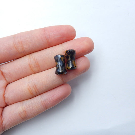 6mm Petrified Wood Ear Tunnels with 2mm hole, 13mm thickness, 1.5mm flare