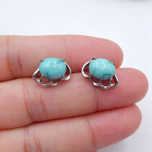 Natural Turquoise Earrings with 925 Silver Accessory