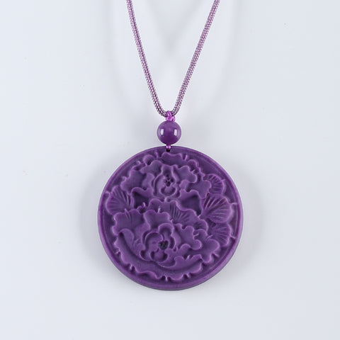 24 Inch Adjustable High Quality Phosphosiderite Gemstone Necklace,Carved Purple Flower Pendant,1 Strand,52×7mm,8mm,33g