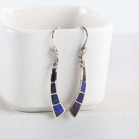 Handmade Jewelry Lapis Lazuli Inlaid Earrings With 925 Sterling Silver, 30x6x2mm, 3g