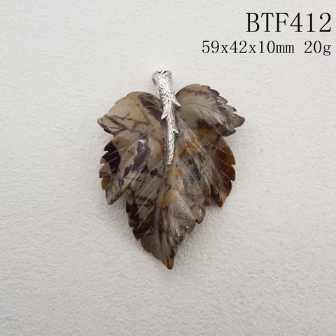 925 Sterling Silver Pendant Natural Stone Tiger-Eye Handcarved Leaf Pendant Bead Necklace Accessories 59x39x7mm 20.7g