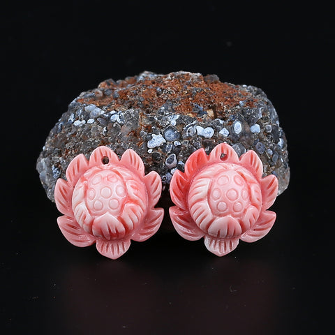 BITEFU 1Pair Pink Conch Shell (Made Of Powder Of Shell, Color Is Enhanced ) Lotus Flower, 5.6g