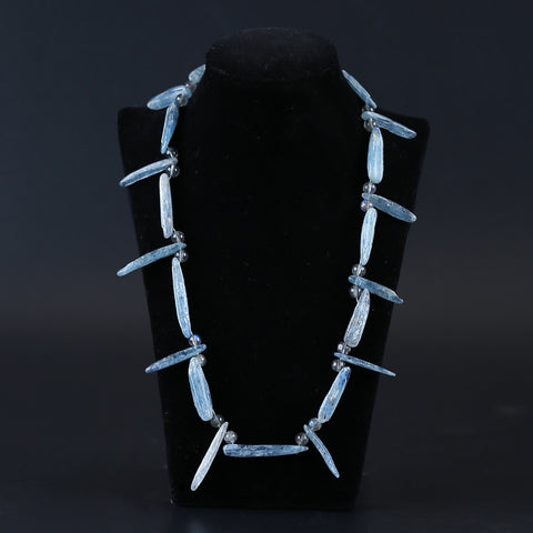 Natural Blue Kyanite and Labradorite Pendant Beads for Necklace 6mm, 40*9*6mm, 60g, 20 inches