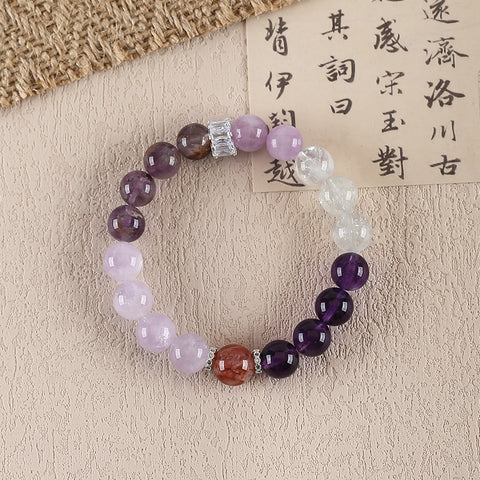 BITEFU Handmade Natural Amethyst And White Quartz, Kunzite And Agate,Colorful Gemstone Bracelet, Unique Gemstone Jewelry , 27.4g