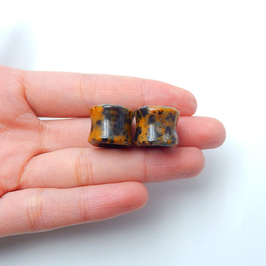 14mm Petrified Wood Ear Tunnels with 6mm hole, 13mm thickness, 1.5mm flare