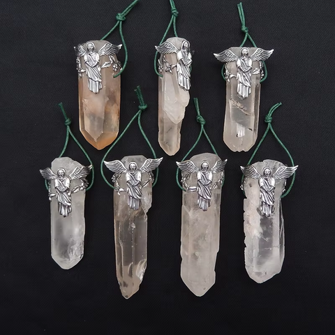 925 Sterling Silver Angel Necklace Pendant Women,Natural Stone Quartz Luxury Quality Jewelry New 66x30x21mm 62.6g
