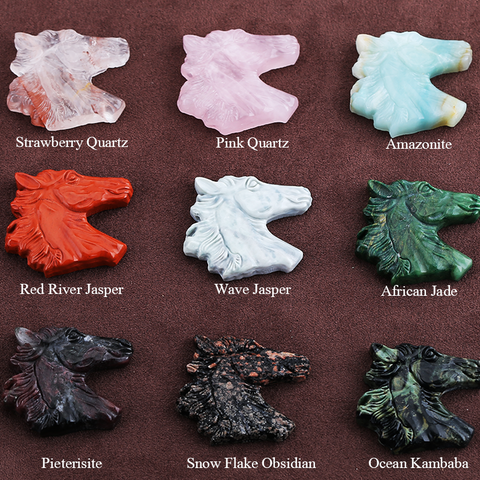 Carved Stone Crystal Horse Pendant, Natural Gemstone Horse Head, Crystal Horse Beads for Necklace Making, Rose Quartz Obsidian horse bead