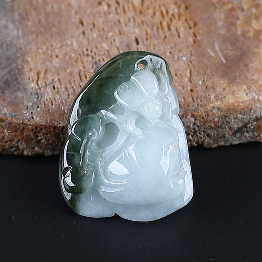 Natural Jade Carved figurine Pendant Bead 40*31*13mm, 24.2g