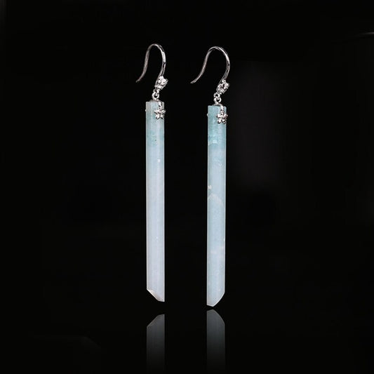 Natural Amazonite Long Dangle Earrings with 925 Sterling Silver 56x4mm, 5.6g