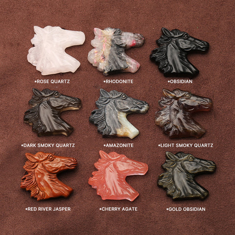 Carved Stone Crystal Horse Pendant, Natural Gemstone Horse Head, Crystal Horse Beads for Necklace Making, Rose Quartz Obsidian horse bead