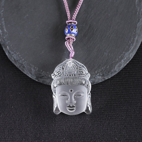 BITEFU 1 Strand Carved Natural White Quartz Buddha Head Necklace, 25g