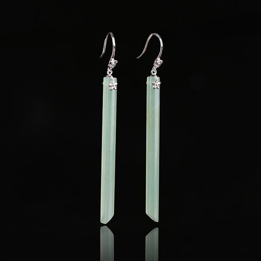 Natural Green Aventurine Earrings with 925 Sterling Silver Accessory 56x4mm, 5.8g