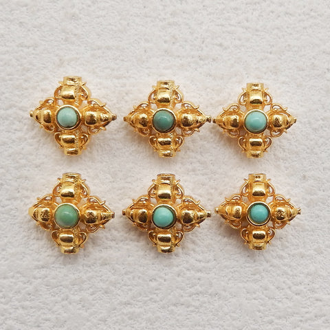 1 Pair Silver Gold Plated Natural Turquoise Gemstone Earring Beads,Lovely Earring Pair for Design,11x10x7mm,2g