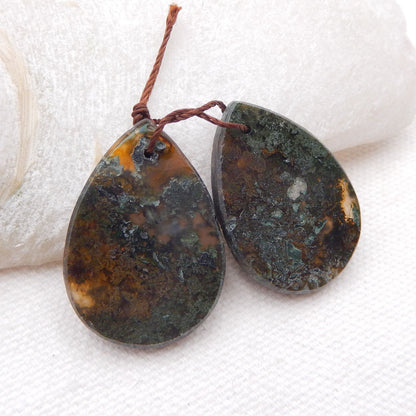 Natural Moss Agate Earring Beads 31x22x4mm, 9.4g