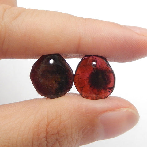 Paire de boucles d'oreilles irrégulières en grenat, pierre pour la fabrication de boucles d'oreilles, 13x12x3mm, 2.4g