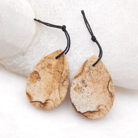 1 paire de boucles d'oreilles en pierres précieuses de jaspe naturel, 30 x 21 x 3 mm, 8,3 g