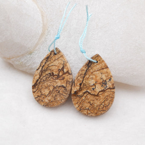 1 paire de boucles d'oreilles en pierres précieuses de jaspe naturel, 30 x 21 x 3 mm, 8,3 g