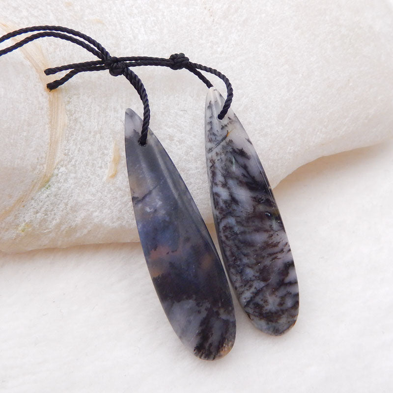 Natural Dendritic Agate Earring Beads 39x13x4mm, 5.6g
