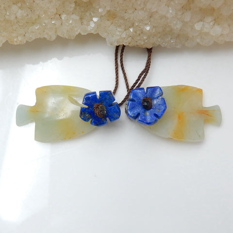 Nouveau poisson sculpté en pierres précieuses naturelles Amazonite avec lapis lazuli ntarsia mode paires de boucles d'oreilles en pierres précieuses, 28x18x3mm, 10x10x2mm, 7g