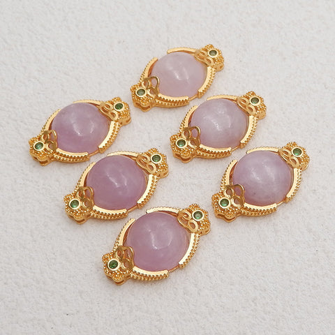 BITEFU 1Pair Silver Gold Plated Natural Kunzite Gemstone Earring Beads, Jewelry DIY Making Accessories, 3.7g