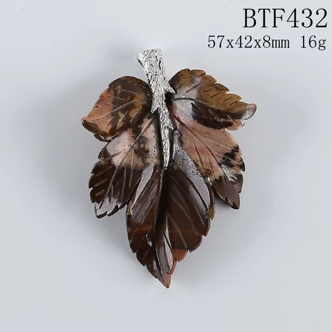 925 Sterling Silver Pendant Natural Stone Tiger-Eye Handcarved Leaf Pendant Bead Necklace Accessories 59x39x7mm 20.7g