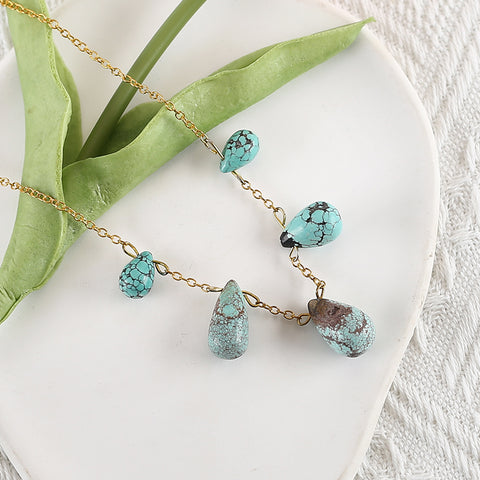 5PCS Natural Beautiful Turquoise Teardrop Gemstone Pendant Beads SET+Silver Gold Plated 19 Inch Necklace, Jewelry DIY Making, 18x11mm, 12x7mm,10g