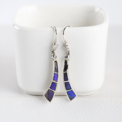 Handmade Jewelry Lapis Lazuli Inlaid Earrings With 925 Sterling Silver, 30x6x2mm, 3g