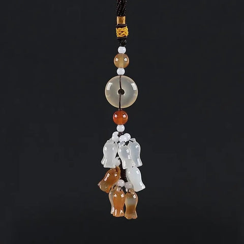 Natural Red Agate Car Charm Lucky Gemstone Charms Tassel Car Pendant
