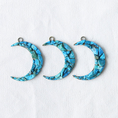 Intarsia of Turquoise and Copper Back Moon Pendant Beads 43*31*5mm