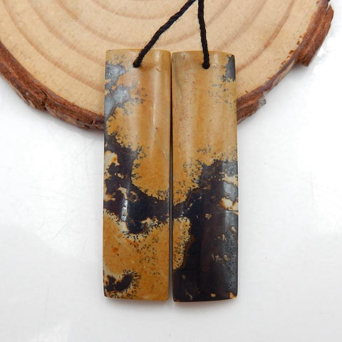 Boucles d'oreilles percées en jaspe Chohua naturel, 39x10x4 mm, 7,4 g