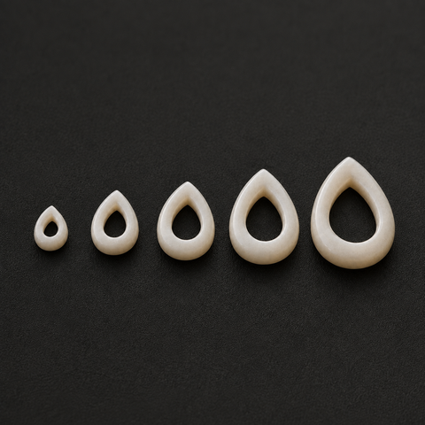 Natural White Jade Teardrop Hollow Plugs — Handcrafted Gemstone Ear Gauge Pair