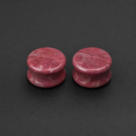 Natural Norwegian Thulite Stone Plugs - Hand-Polished Rose Pink Saddle Gauges (Sold as Pair)