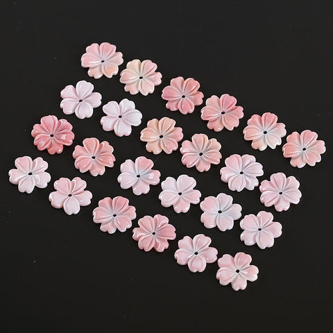 BITEFU 1Pair Carved Natural Pink Shell Flower , Queen Conch Shell Beads, Popular Pink Flower Beads, 1.4g
