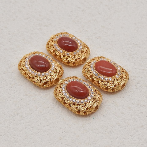 1 PC Silver Gold Plated Natural High Quality Red River Jasper Pendant Bead,Jewelry DIY Making,14×10x5mm, 2.4g
