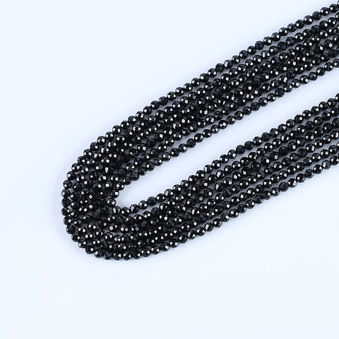 BITEFU 1 Strand Faceted Round Beads, Black Spinel Gemstone Loose Beads