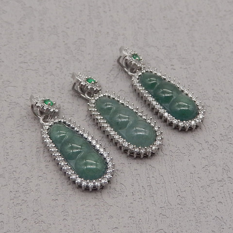 Natural Gemstone Jadeite Pendant, 925 Sterling Silver Inlaid Pendant,Jewelry DIY Making,26x10x5mm, 1.8g